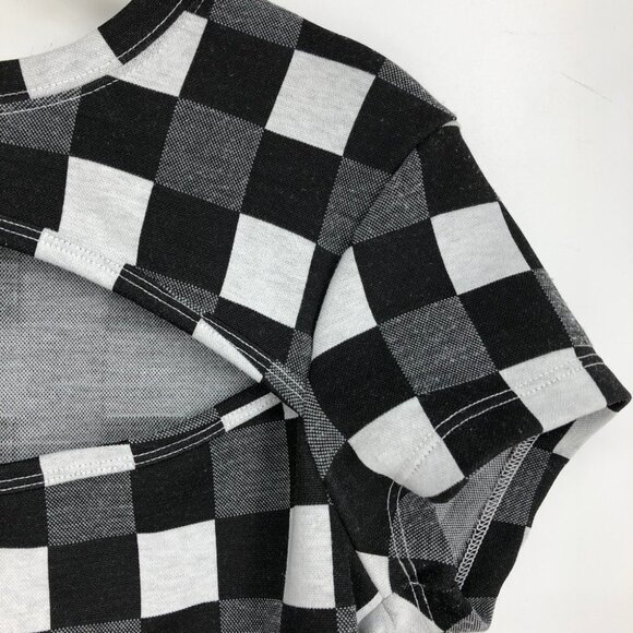BP by Nordstrom Black White & Grey Gingham Checker Cutout Crop Top Shortsleeve S - Picture 7 of 16